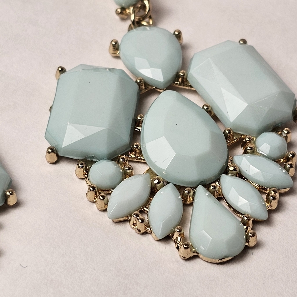 Dangle Earrings ■□ Gold Toned □■ Studded Blue Gem Stones - Picture 5 of 12